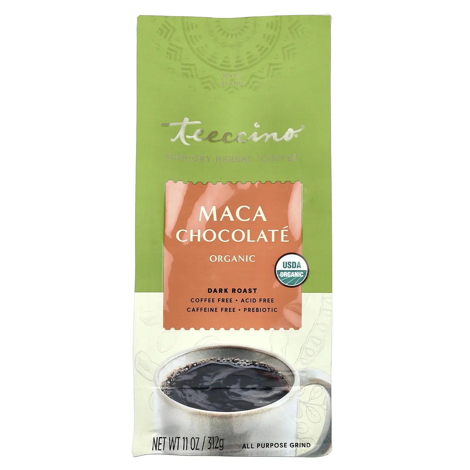 Teeccino Organic Chicory Herbal Coffee, Maca Chocolate, Dark Roast, Caffeine Free, 11 oz (312 g)