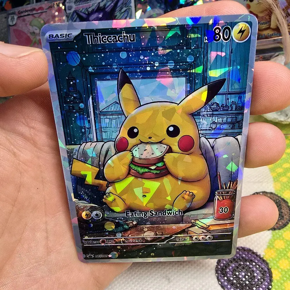 Custom Pikachu "Thiccachu" Fractal Glass Holo Card  100+ Designs Available   Standard TCG Size Holographic Cards Collectible Cards - TikTok Shop