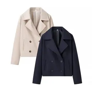 2025 autumn new women's clothing style fashionable and versatile long sleeved double breasted short woolen jacket