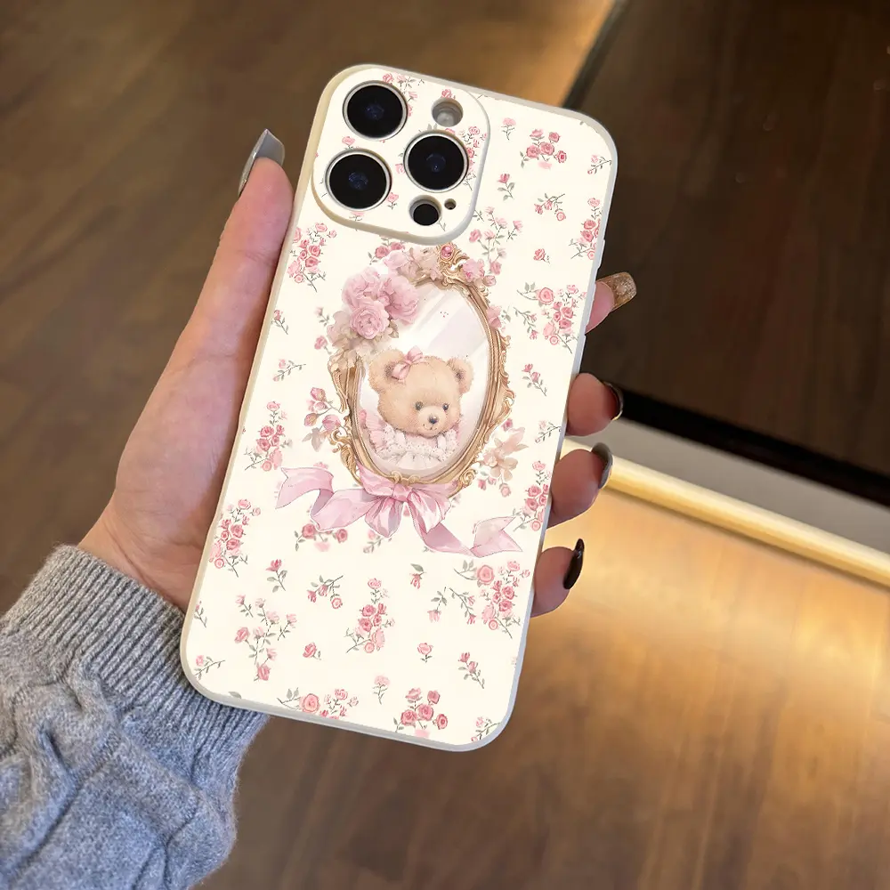 Cute pink floral bow bear themed phone case, stylish protective case, for fashion enthusiasts, compatible with iPhone 17/16/15/14/13/12/11/X/XS/XSMAX/16E, a holiday gift for friends, family, and yourself, Flower, Cover, Accessories, Smartphone summerwins,