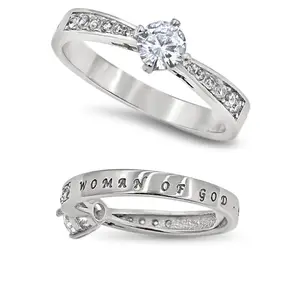 WOMAN OF GOD Ring PROVERBS 31, Stainless Steel with Center Stone