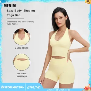 MFVIM Women's 2-Piece Quick-Dry Yoga Set - Tight-Fitting Fleece-Lined Athletic Wear, Winter Outdoor Running Training Clothes, Sporty Style European Outfits, Women's Workout Sets
