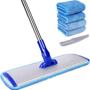 18" Professional Microfiber Mop Floor Cleaning System, Flat Mop with Stainless Steel Handle, 4 Reusable Washable Mop Pads, Wet and Dust Mopping