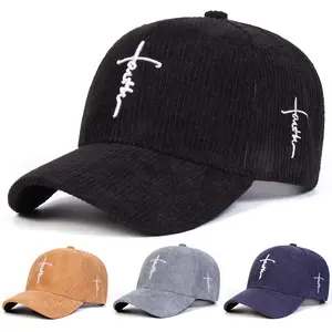 Unisex Corduroy Letter Cross Embroidered Baseball Cap Outdoor Adjustable Sunscreen Leisure Hat Spring Autumn Travel Tourism Beach Vacation