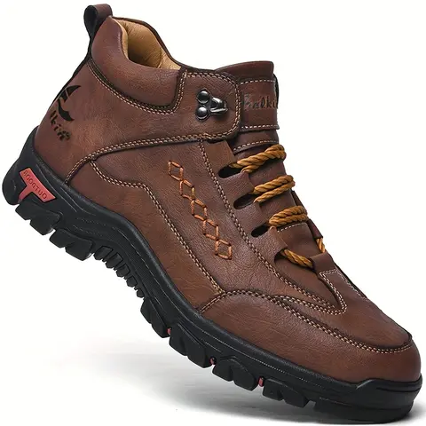 Men's PU Leather High-Top Workboots Footwear - Fashionable Work Shoes, Work-Ready Casual Fashion Boots for Daily Wear