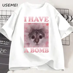 I Have A Bomb Funny Cat Dank Meme Tee Shirt Men Women Cat Lover Unhinged T-shirt Ugly T Shirts Casual Short Sleeve Mens Clothes Cotton Menswear Top Breathable,summervibes