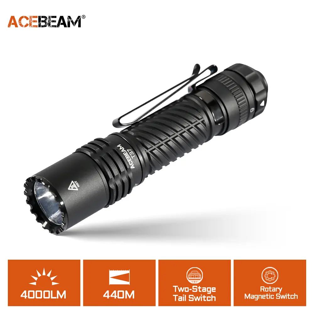 ACEBEAM T37 Tactical Flashlight, 4000 Lumens High Power & 440m Beam, USB-C Rechargeable LED for EDC, Rugged IP68 Waterproof with Dual Switch, Edc Flashlight Rechargeable, Rechargeable Led Flashlight
