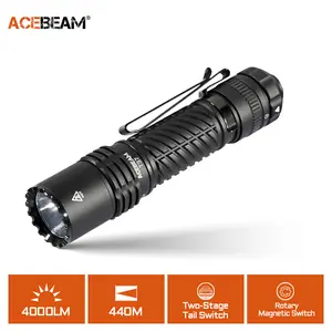 Acebeam T37 Tactical and Duty Flashlight, Rechargeable Flashlight with 4000Lumens and 440Meters, Powered by 21700 battery, Rotated Switch for 5 Modes
