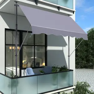 Manual Retractable Awning-118'' Non-Screw Outdoor Sun Shade Cover with UV Protection – 100% Polyester Made Outdoor Canopy Adjustable Patio Door Window Awning Canopy Sun Shade Curtain for Backyard, Gray