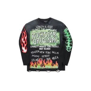 Beno Black Long Sleeve Distressed Graphic T-Shirt