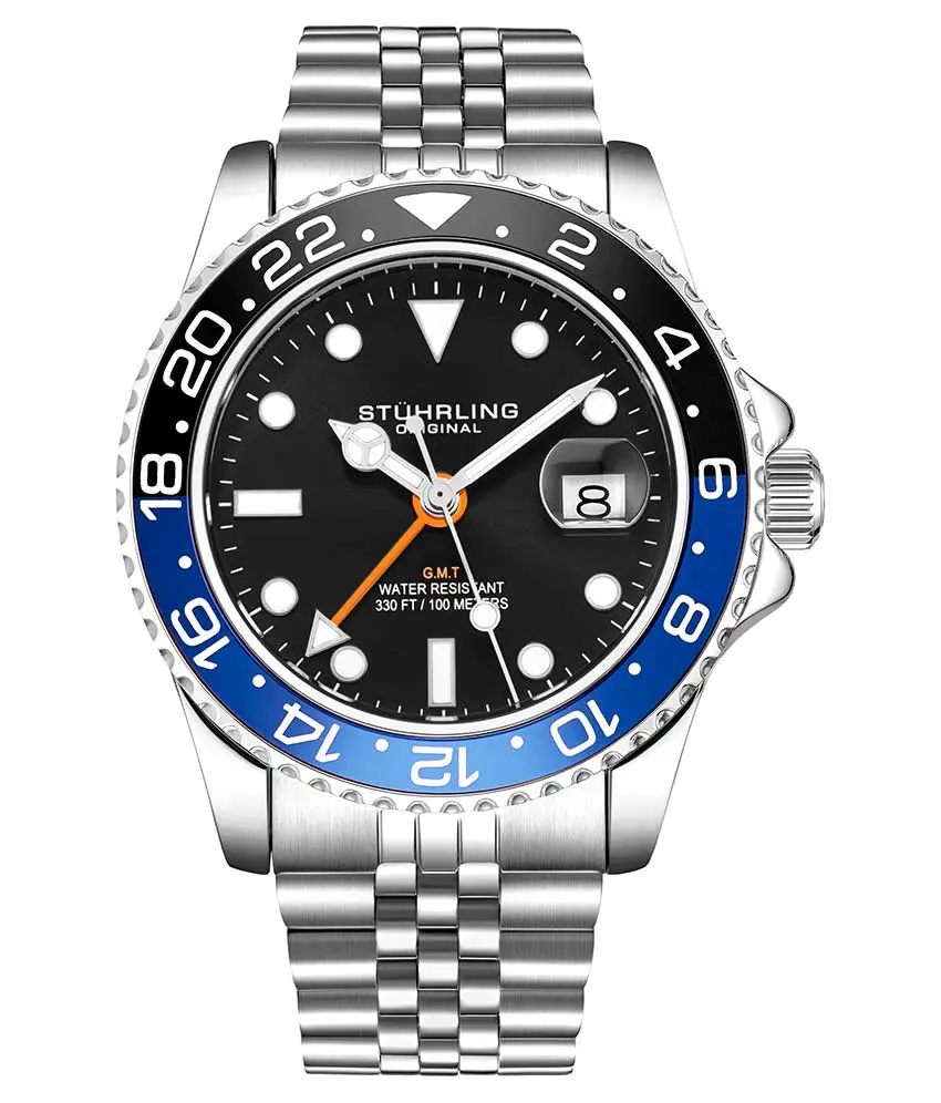 Men's Classic 42mm GMT Diver Quartz Wrist Watch - Screw-Down Crown, Water Resistant 330ft