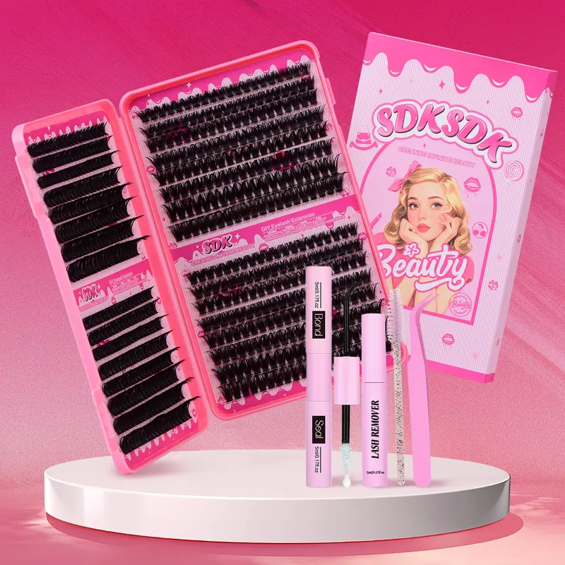 Claudine Lash Clusters Kit Fluffy 80D 100D 150DIndividual Lashes D Curl Cluster Evelash Extensions 10-16mm Dly Thick False Evelashes Kitwith Lash Bond and Seal Waterproof. LashApplicator for Black Friday & Cyber Monday