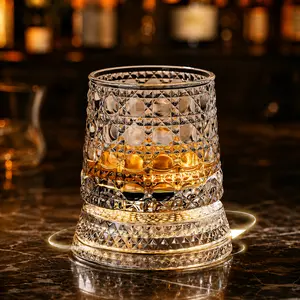 Luxury 360° Spinning Crystal Whiskey Glass, Rotating Rocks Glass for Men, Bourbon Drinkware, Stress Relief Home Bar Luxurious Gift