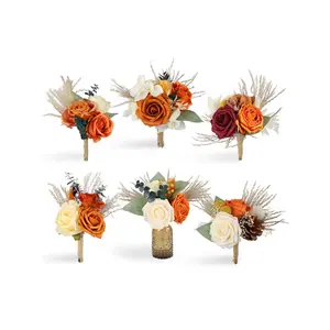 Rinlong 6Pcs Assorted Terracotta Beige Flower Centerpieces Wedding Decor