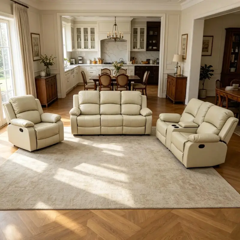 Manual Recliner Chair with Overstuffed Backrest and Armrest