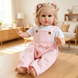 24inch Reborn Baby Doll, Realistic Handmade Vinyl Newborn Girl with Blonde Rooted Hair, Blue Eyes, Pink Outfit & Full Accessories, Ideal Gift for Kids & Collectors