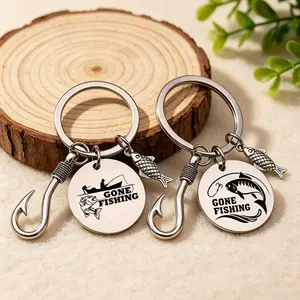 Fish Hook Keychain You’re My Best Catch Stainless Steel Round Engraved Pendant Fishing Enthusiast Gift Romantic Key Ring for Him Her