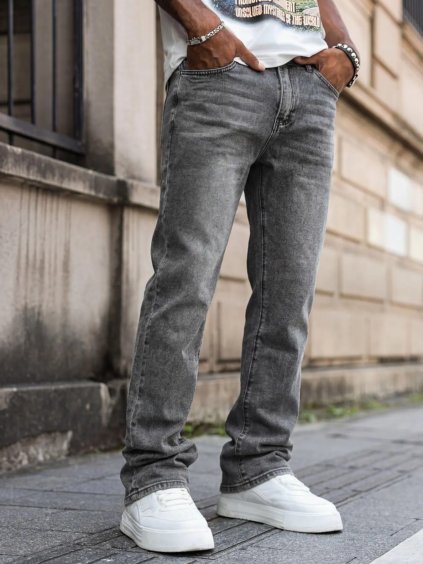 Men's Casual Loose Wide Leg Jeans, All Season Slim-Fitting Street Style Streetwear Menswear Denim Look Jeans, Plain Washed Design, Fashionable Daily Wear, Pants, Plain Denim Trousers
