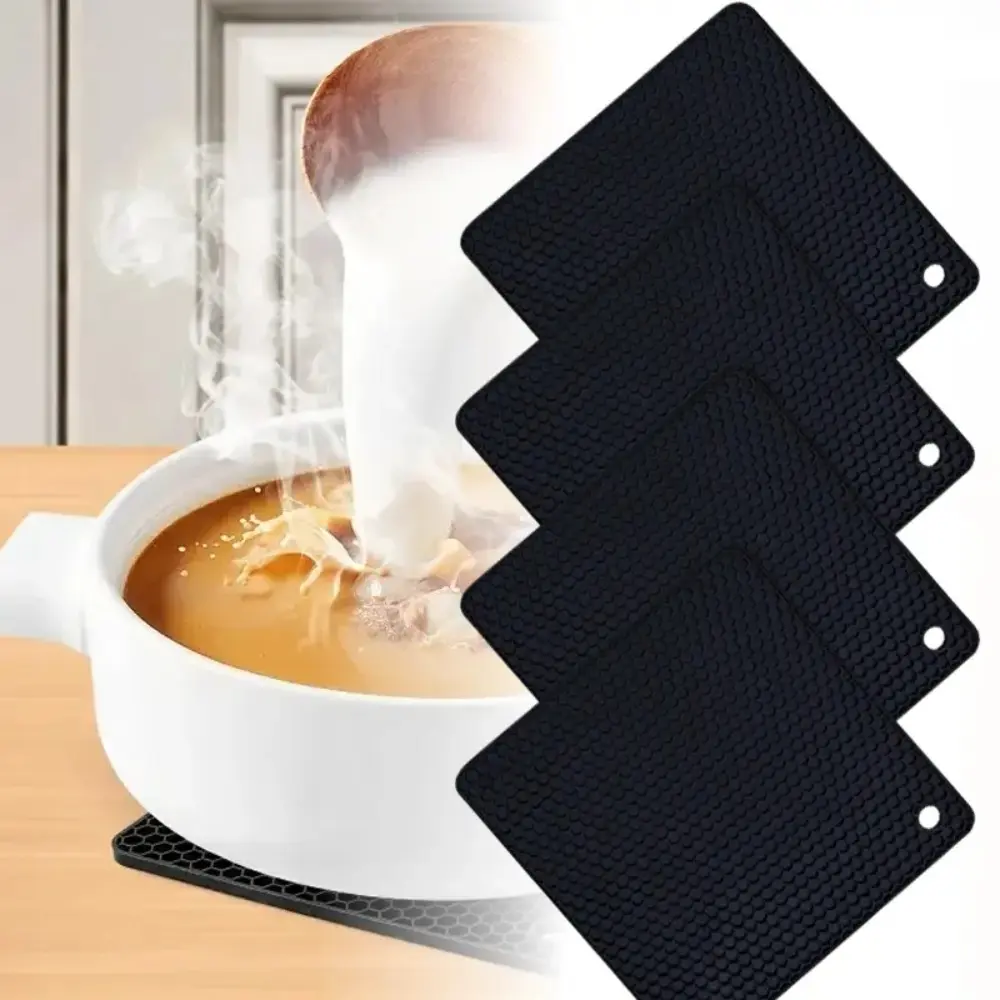 Silicone Trivets Mats Set, Silicone Hot Pads Pot Mat for Countertop, Trivet Pads Heat Resistant, Table Placemats, Square Small Drying Mats, 4 Pack, Black Trivets camping gear,summerwins