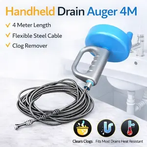 4 Meter Drain Auger, Hand Crank Spiral Spring Design, Metal Anti-Jam Screw, Deep Cleaning Tool for Toilet, Kitchen Sink, Drains