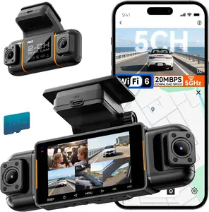 5 Channel Dash Cam 360° View, 5.8G WiFi-6 with App, Free 128GB Card, FHD Front & Rear Inside, Left, Right Dash Camera for Car, 12 IR Lights Night Vision, GPS, 24/7 Parking Mode, G-Sensor Digital Safety Digital Installation Lock Monitor Protection, Digital