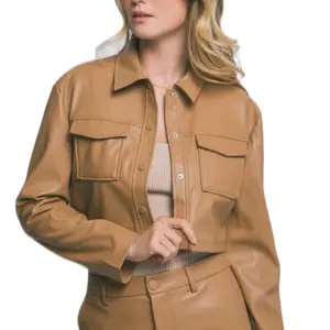 Denise Jacket- Button Up Closure, Collared Neckline Welt Front Pockets  100% POLYURETHANE Coats Long Sleeve Outerwear