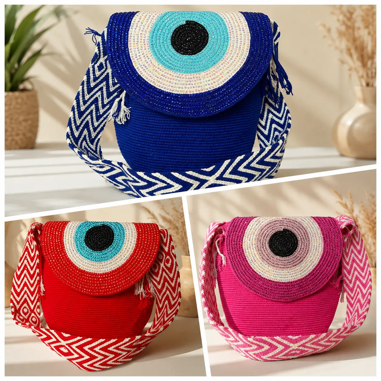 Handmade Wayuu L size with Woven Flap Handmade Wayuu L size with Woven Flap