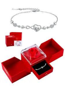 Infinity Love Heart Symbol Charm Bracelets With Rose Jewelry Gift Box, 18k White Gold Plated Hypoallergenic Link Bracelet, Heart Shaped Bracelet, Valentine’s Day Christmas Mothers Day Jewelry Gift for Mom Women Wife Her Friends