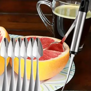 Set of 7 Food Grade Stainless Steel Dessert Spoons Mirror Finish Fruit Knife,Grapefruit Spoons and Grapefruit Knife,Serrated Grapefruit Utensils Tool,Suitable for Citrus Fruits Desserts Salads Cutlery Tableware