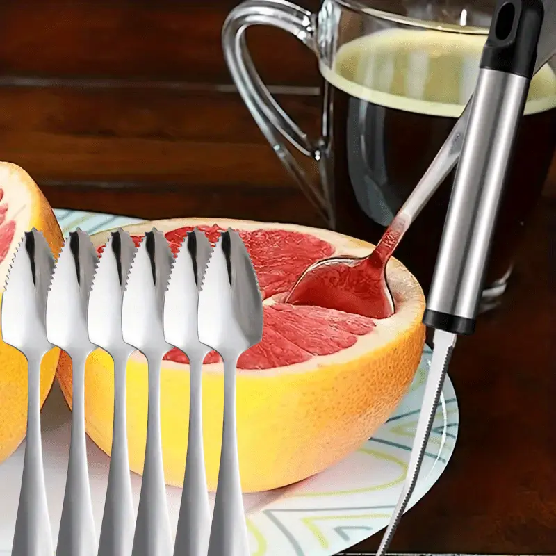Set of 7 Food Grade Stainless Steel Dessert Spoons Mirror Finish Fruit Knife,Grapefruit Spoons and Grapefruit Knife,Serrated Grapefruit Utensils Tool,Suitable for Citrus Fruits Desserts Salads Cutlery Tableware