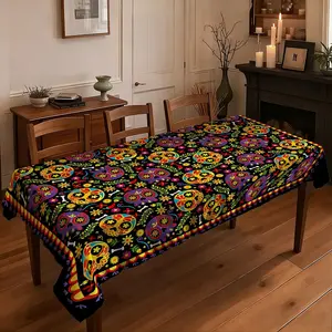 1 piece of 2D flat printed tablecloth  Day of the Dead Skull Printed Tablecloth Mexican Traditional Festival Themed Table Decor Waterproof Durable for Party Home Use