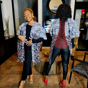 Azeza Beaded Ankara Jacket with pockets.Unique Design and Colorful Patterns one-size fit