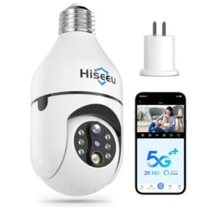 10X Zoom 2.4G&5G Wifi Hiseeu PTZ Light Bulb Socket Security Camera Wireless for Home,3MP HD,  7/24 Monitor Recording, two way audio,dual lens Cctv way audio spotlight siren security camera