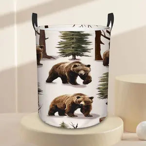 Home Kitchen Storage Basket,Brown Bears In Snowy Forest Scene.,Foldable Laundry Basket, Space-Saving Wardrobe Storage Basket, Convenient Handle, Suitable For Bathroom, Laundry Room, Bedroom - Interesting Home Decor.