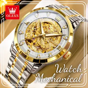 OLEVS 7027 Men's Automatic Mechanical Watch, Premium Hollow Skeleton Dial, Luminous Hands, 3ATM Water Resistant Luxury Business Dress Wristwatch, Popular Fashion Stylish Gift Watch for Gentlemen