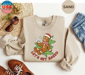 Funny Gingerbread Man 420 Christmas Sweatshirt, Let's Get Baked marijuana Holiday Sweater, Winter Clothing Gift, weed Christmas Party Shirt