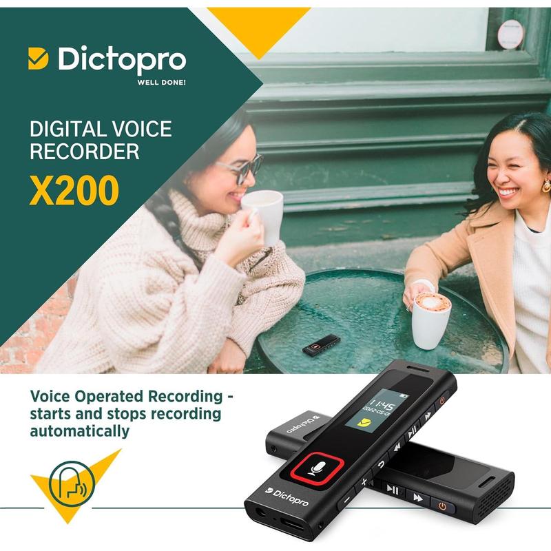 Dictopro X200 Digital Voice Recorder - Portable and Durable Metal Construction - Audio Microphone Automatic