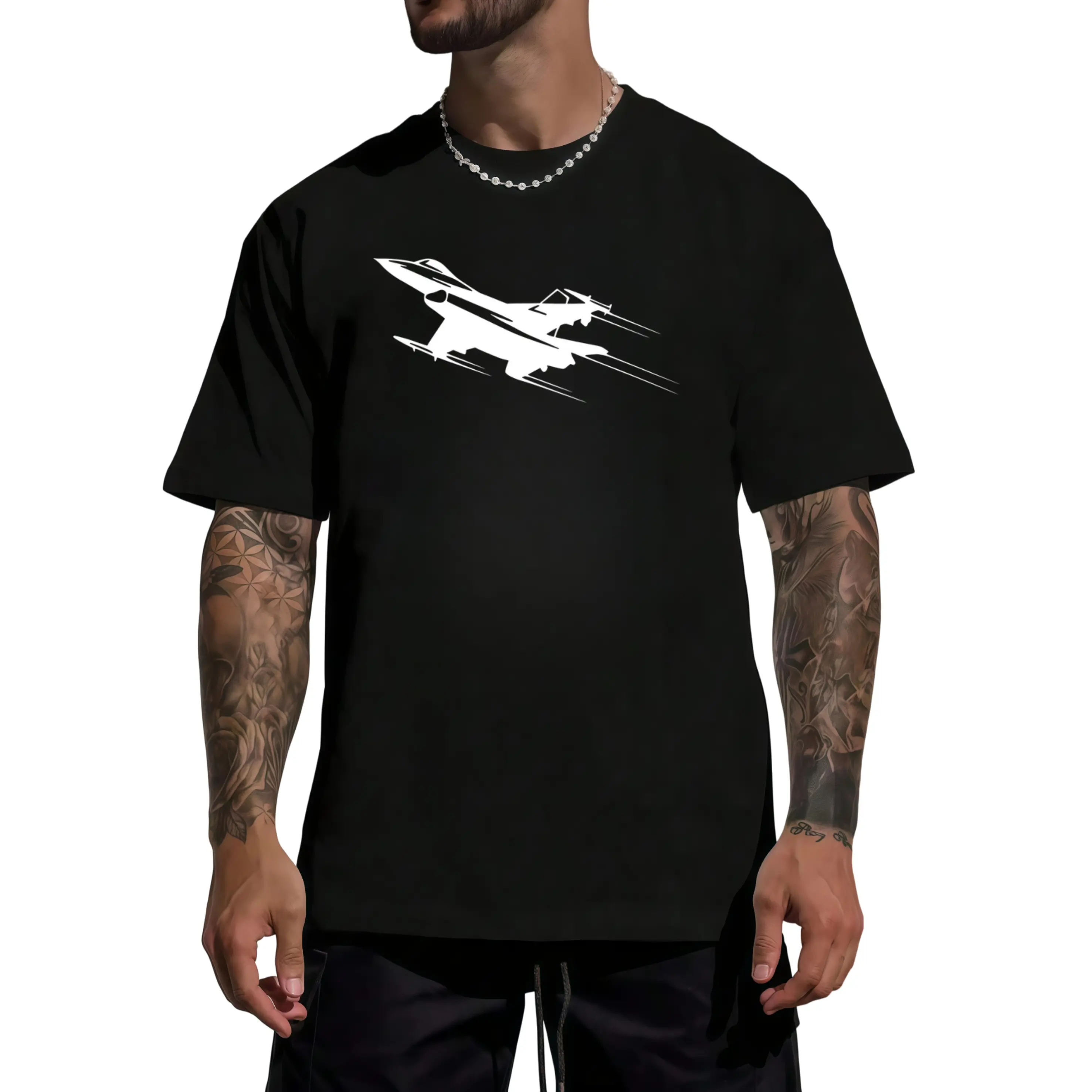 Aesthetic Minimalist Jet Airplane Illustration Graphic Tee, 100% Thick Cotton Heavyweight Shirt, Cool Trendy Aviation Top Everyday Streetstyle Loose Fit