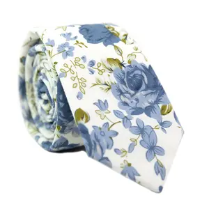 DAZI Men's Skinny Tie Floral Print Cotton Necktie, Great for Weddings, Groom, Groomsmen, Missions, Dances, Gifts. (Frisco)