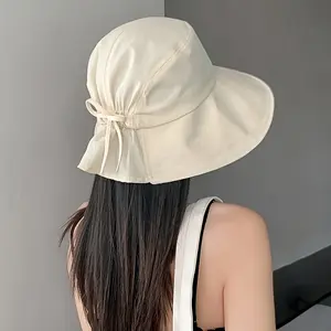 Women's lightweight foldable wide-brim sun hat with decorative bowknot, Vintage, suitable for beach, travel, daily use. Beach accessories, travel headwear, casual accessories.