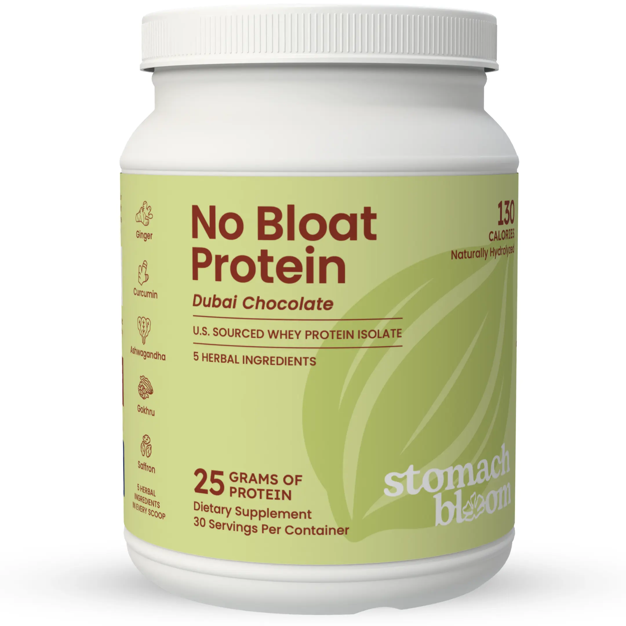 STOMACH BLOOM No Bloat Protein Dubai Chocolate 25G U.S. Sourced Whey Protein Isolate 130 Calories Supports Healthy Inflammatory Response