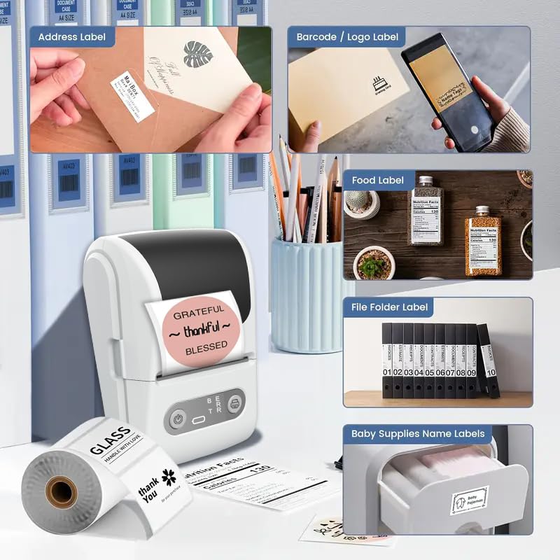 Label Maker with Tape, Label Printer for Business, Sticker Printer- Compatible with 12-57mm Width Labels, Wireless Connectivity, High-Speed Printing, 1200mAh Battery, for Office & Home