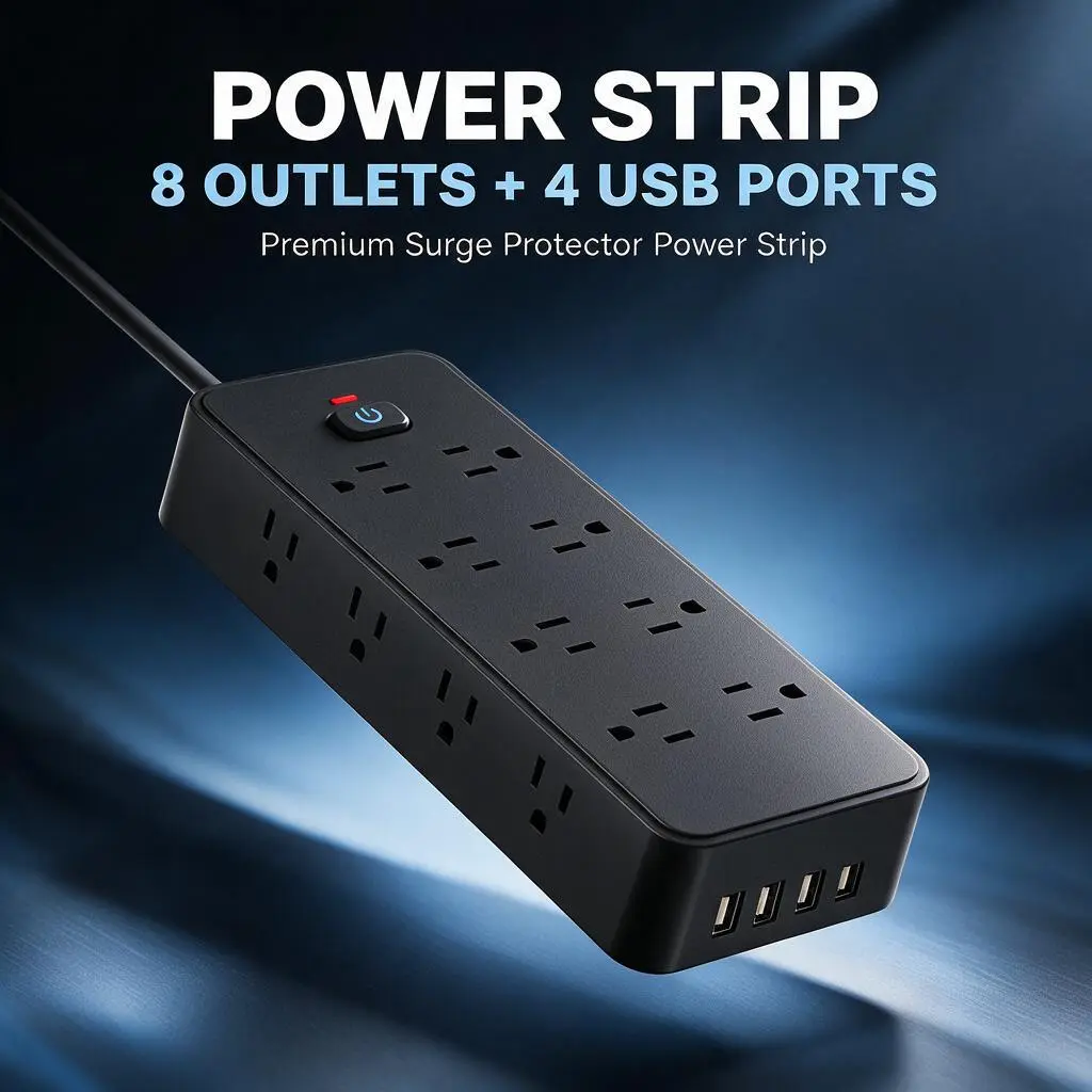 6.5 FT Extension Cord with Multiple Outlets, Surge Protector Power Strip with Flat Plug, [N]-Outlet Wall Mount Socket with USB, Overload Protection, Ideal for Home Office Kitchen Dorm