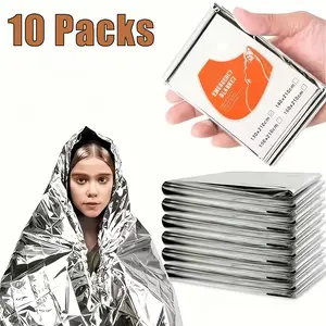 10 Pack Emergency Mylar Blankets Survival Thermal Blanket for Rescue First Aid Silver Foil Blanket Bulk Safety Winter Heat Reflective Aluminum Blankets for Hiking Camping Marathons Outdoor