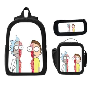 Rick and Morty Split Anatomy Graphic Backpack, Dark Humor Cartoon Print School Bag, Lightweight Durable Casual Daypack, Breathable Ergonomic Adjustable Shoulder Bag, Trendy Sci-Fi Themed Gift For Kids, Teens And Edgy Cartoon Fans