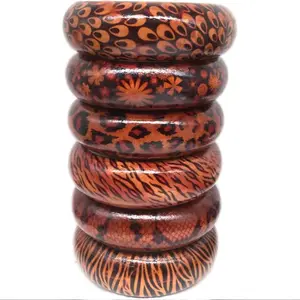 AAEssentials 5 set Unisex Wooden Africa Bangle - Leopard Print Design for Men & Women