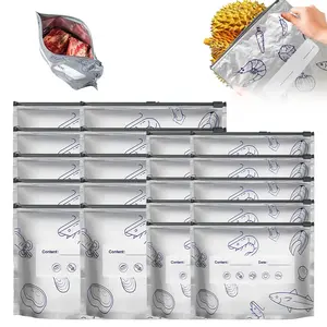 Reusable Aluminum Foil Sealable Storage Bags, 30-Pack Reusable Seafood & Meat Freezer Bags with Labels & Ziplock Closures, Stand-Up Foil Sealable Bags with Labels & Ziplock Closures (3 Sizes)