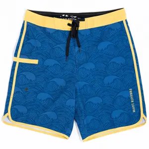 Maui Ripperz Nalu 19" Stretch Boardshorts - Blue Wave Print, Premium 4-Way Stretch Fabric, Extra Large Zipper Pocket, Athletic Fit for Men