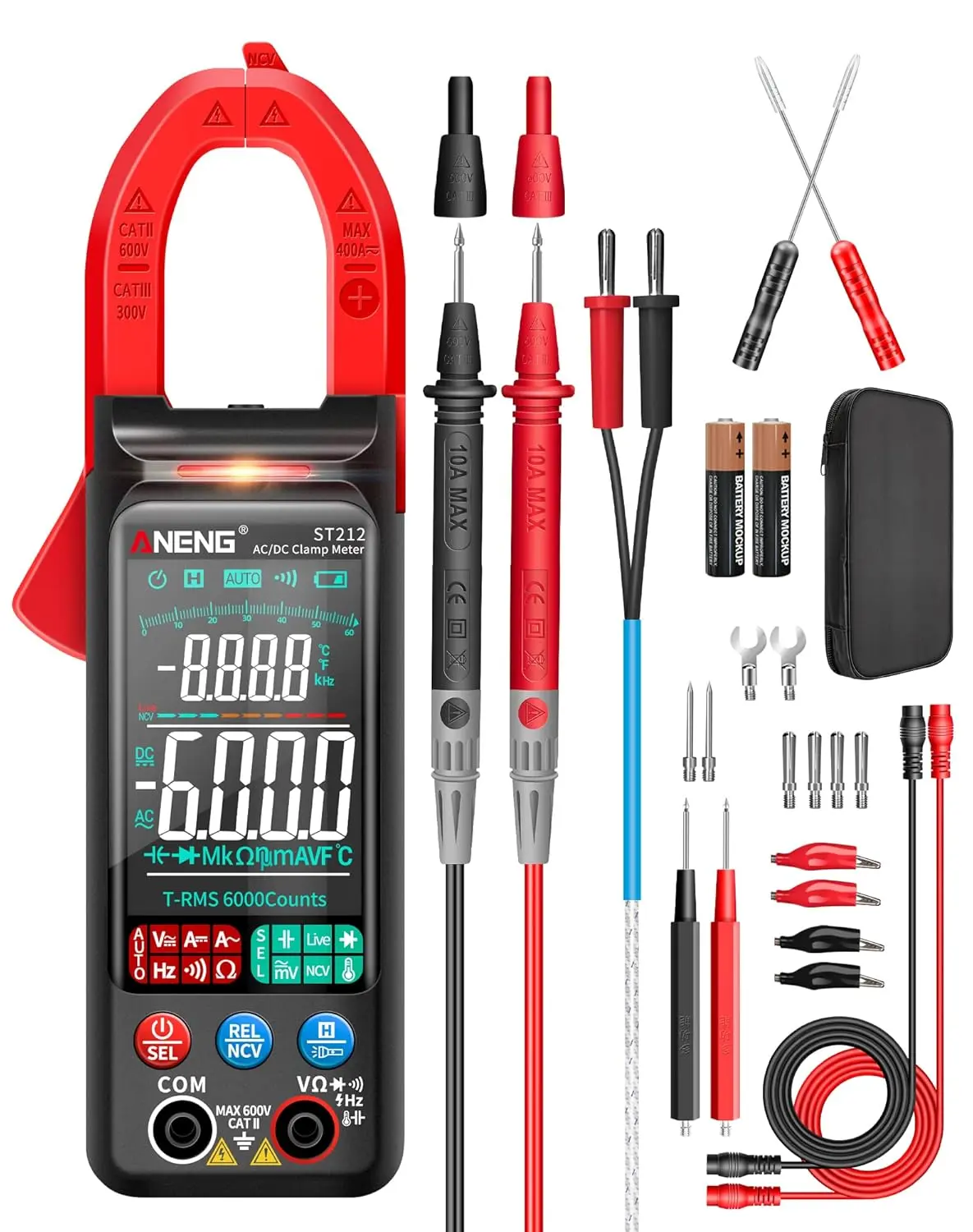ANENG ST212 6000-Count True RMS Digital Clamp Multimeter - AC/DC Current Voltage Check Tool with NCV, Continuity, Diode, Capacitance, Live/Neutral Wire Detection for Electricians, Ideal Father's Day Gift, Digital Multimeter,breaker box, Troubleshooting