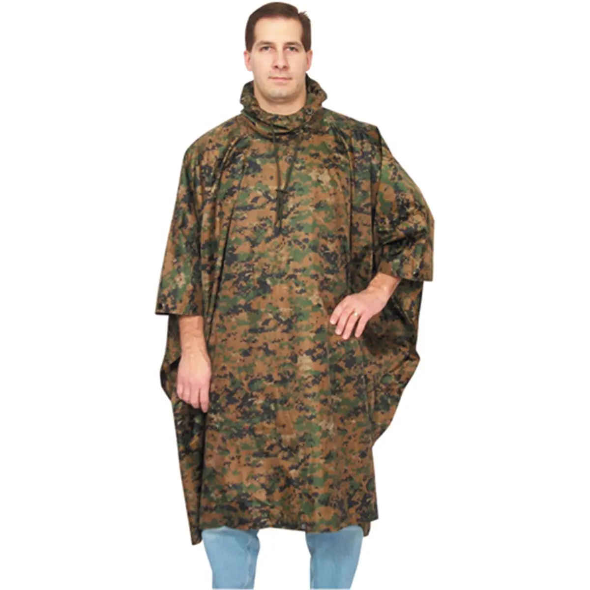 Unisex Fox Outdoor Ripstop Waterproof Poncho Raincoat - 57x88 in, P/U Coated Ripstop Waterproof Material, Built-in Hood, Digital Woodland, Drawstring, Camping&Hiking, Hiking/Light Outdoor, Drawstring Bag Compatible